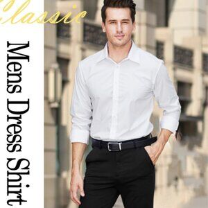 Men 4XL Long Sleeve Button Down Shirt White [ J.Ver ]